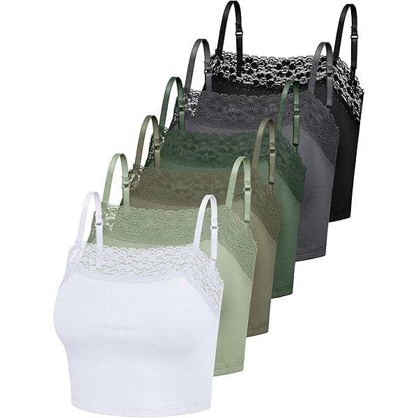 6 Pack Lace Camisole for Women, Ribbed V-Neck Crop Top